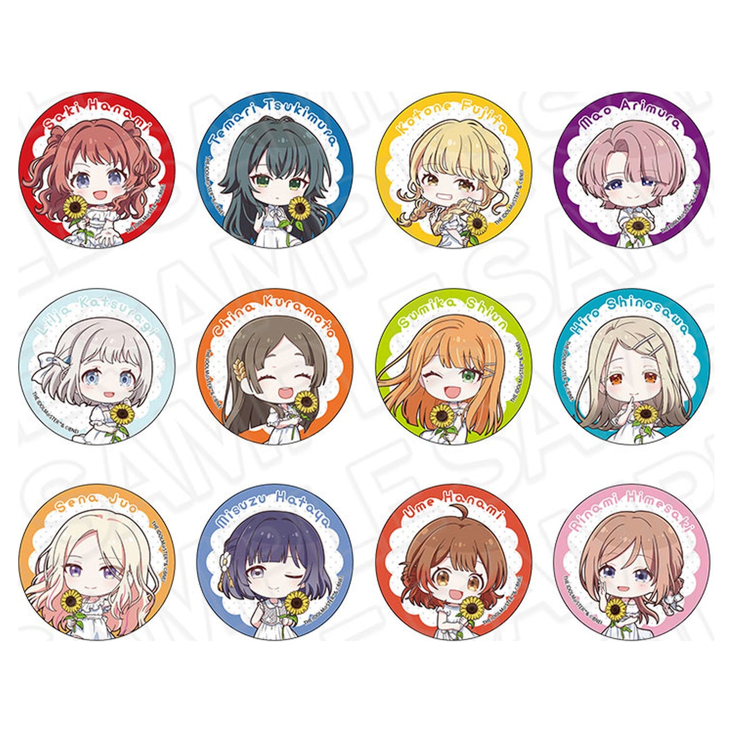 Gakuen iDOLM@STER Tin Badge sunflower Mini Chara ver. 12Item Set - Image 1