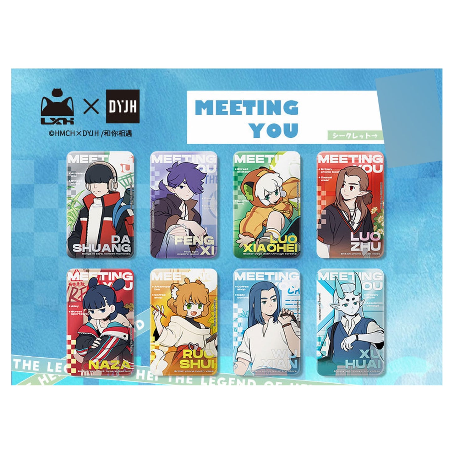 The Legend of Hei "MEETING YOU" Series Square Tin Badge 8Pack BOX - Image 1