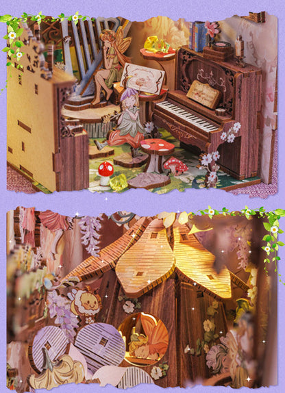 Miniature Dollhouse Flower Forest Concert Wooden Handmade DIY Book Shelf Kit - Image 10
