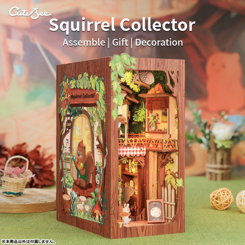 Miniature Dollhouse Squirrel Collector Wooden Handmade DIY Book Shelf Kit - Image 3