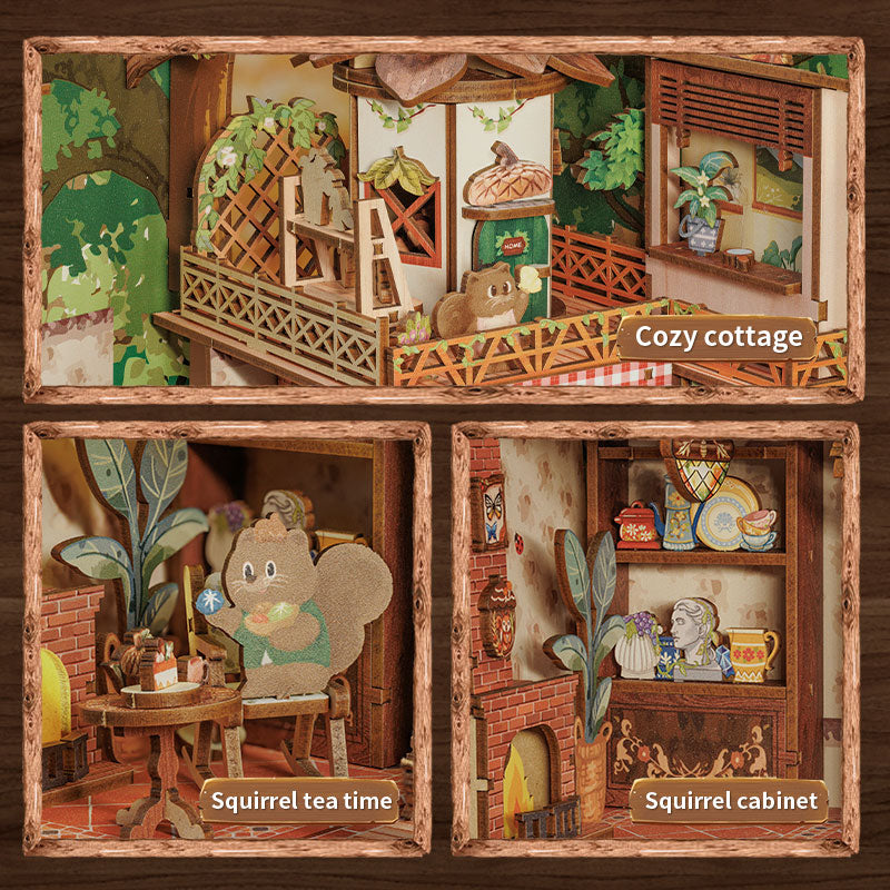Miniature Dollhouse Squirrel Collector Wooden Handmade DIY Book Shelf Kit - Image 7