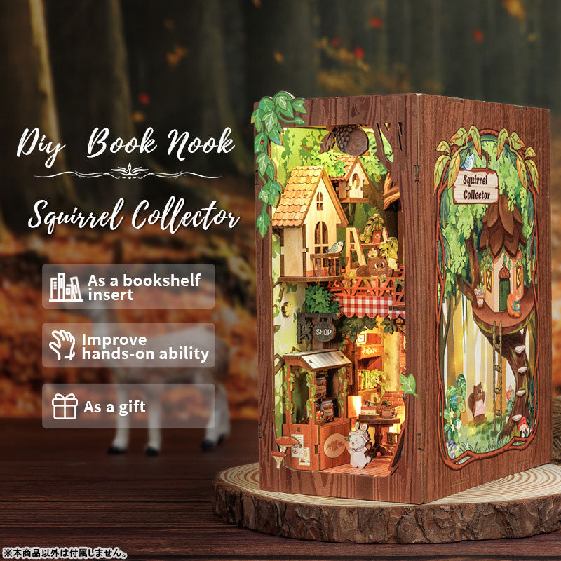 Miniature Dollhouse Squirrel Collector Wooden Handmade DIY Book Shelf Kit - Image 11