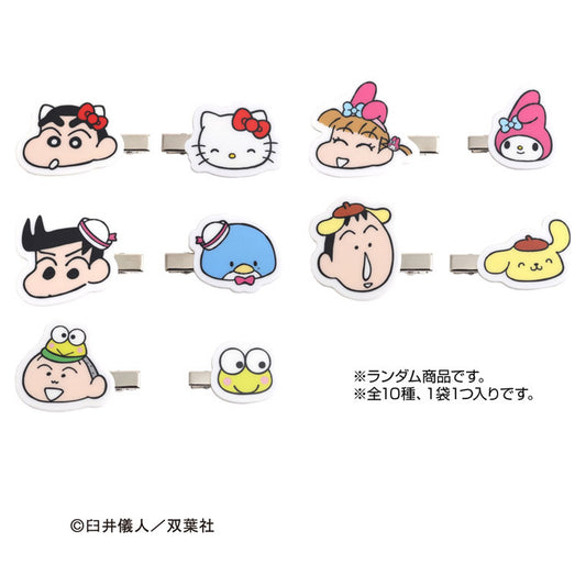 Crayon Shin-chan x Sanrio Characters Acrylic Hair Clip Collection 2 10Pack BOX - Image 1