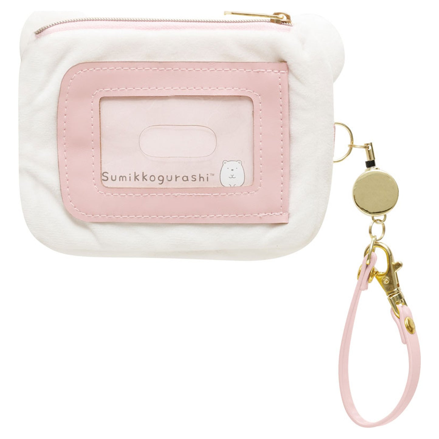 Sumikko Gurashi Plush Pass Case w/Reel Shirokuma - Image 1