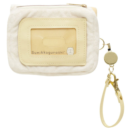 PB72604 Sumikko Gurashi Neko Plush Pass Case w/Reel - Image 1