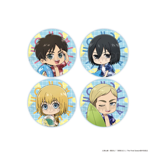 Mini Chara Tin Badge Set A (Eren & Mikasa & Armin & Erwin / Vacation) - Image 2