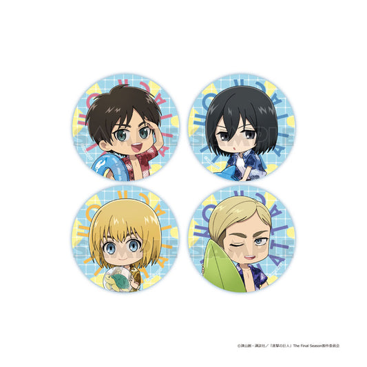 Mini Chara Tin Badge Set A (Eren & Mikasa & Armin & Erwin / Vacation) - Image 1