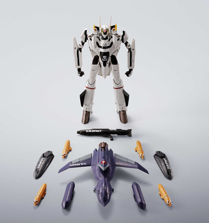 Macross 7 Hi-Metal R Action Figure VF-0S Phoenix (Roy Focker Use) & QF-2200D-B Ghost Set 14 cm