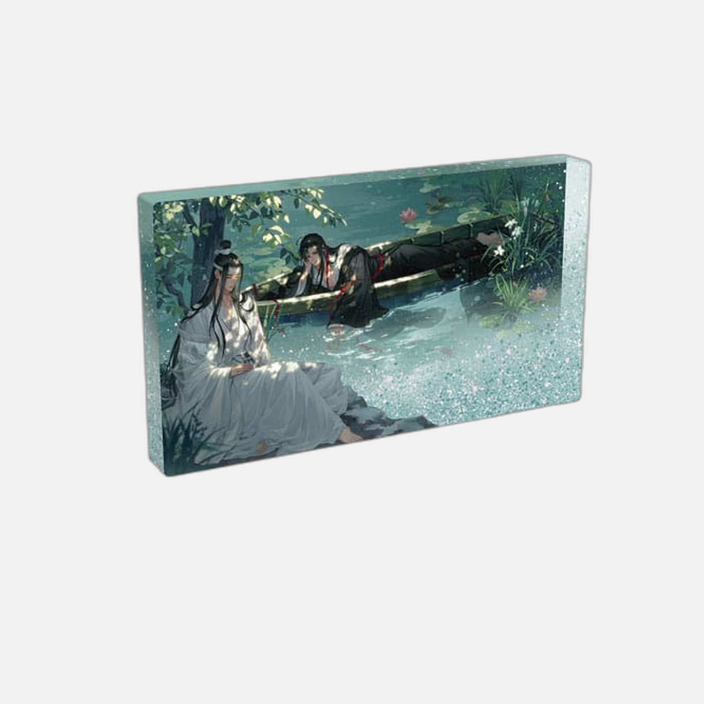 Grandmaster of Demonic Cultivation Acryl Block with Glitter Wei Wuxian & Lan Wangji Lotus Pond 17 x 10 cm