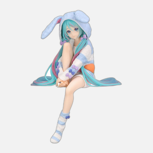 Hatsune Miku Noodle Stopper PVC Statue Hatsune Miku Rabbit Ear Hood Pajama Blue Color Ver. 14 cm